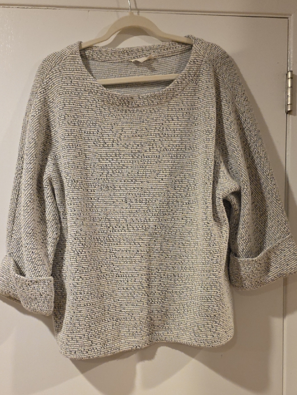 Relaxed Crewneck Knit Sweater in Cream and Gray